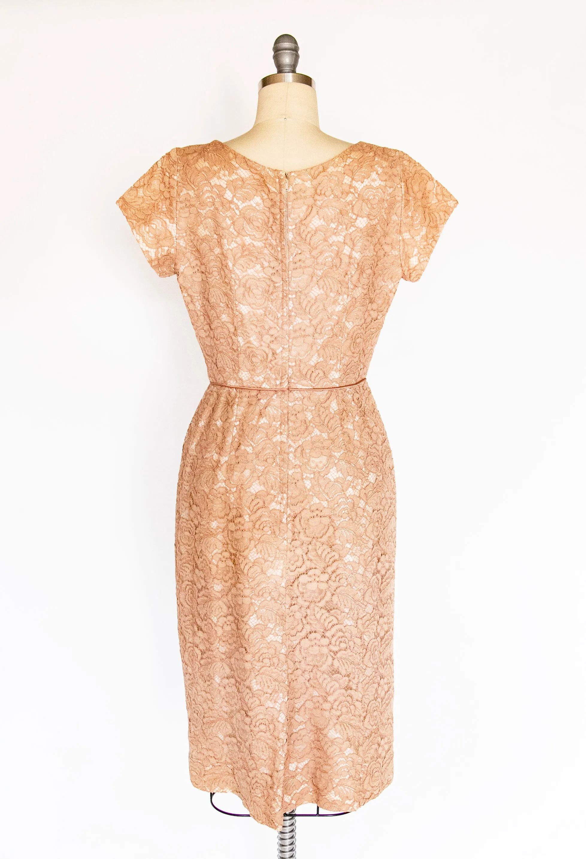 1950s Dress Beige Champagne Lace S/M