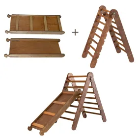 2in1 Montessori Climbing Frame Set: Triangle Ladder   Slide Board/Ramp | Chocolate