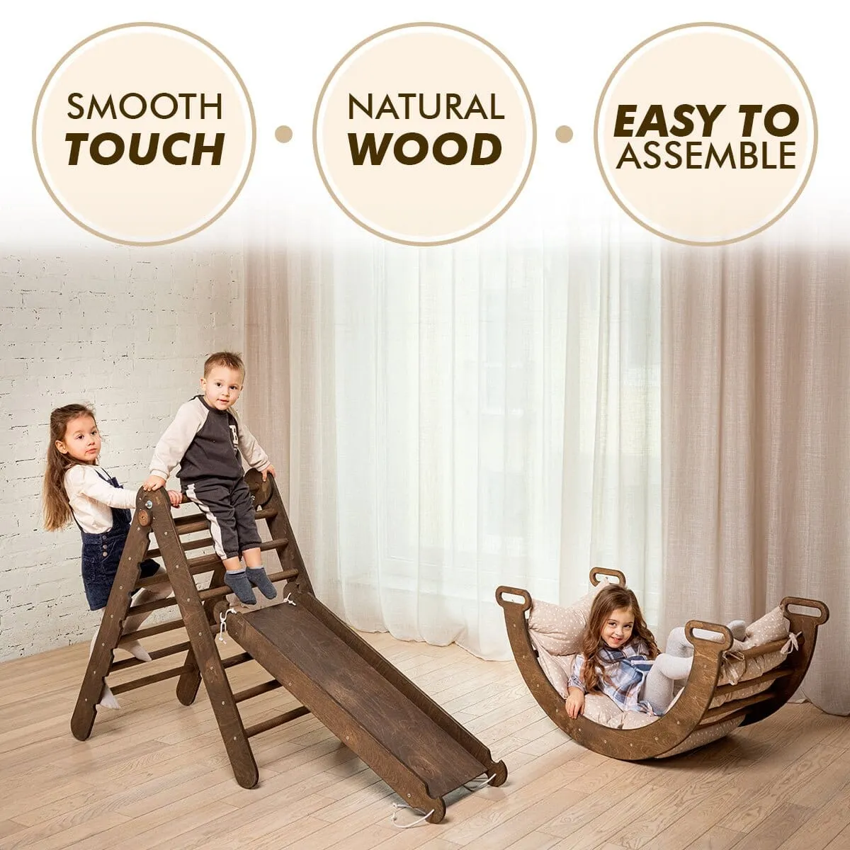 3in1 Montessori PlaySet for Toddlers: Arch   Slide   Cushion | Chocolate