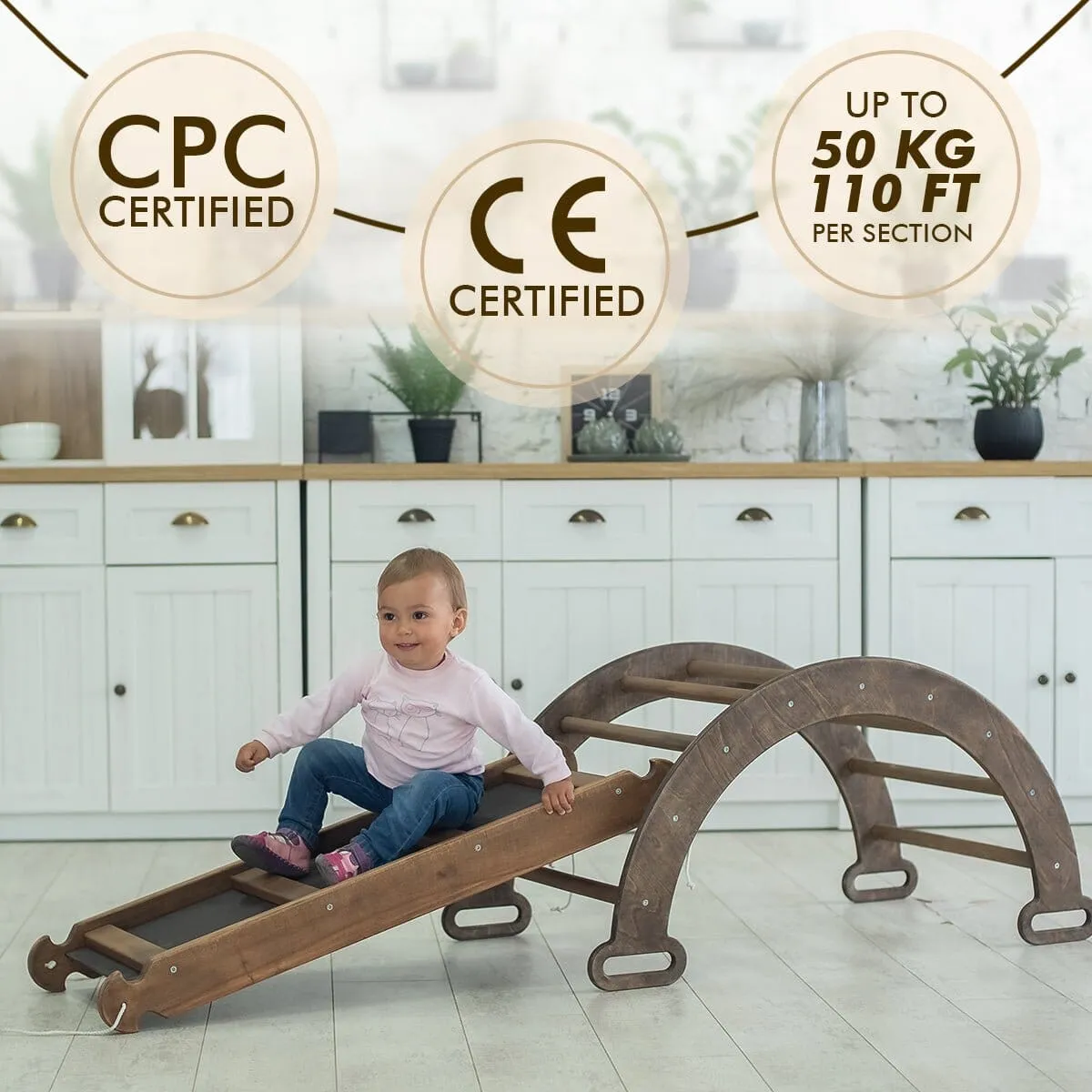 3in1 Montessori PlaySet for Toddlers: Arch   Slide   Cushion | Chocolate