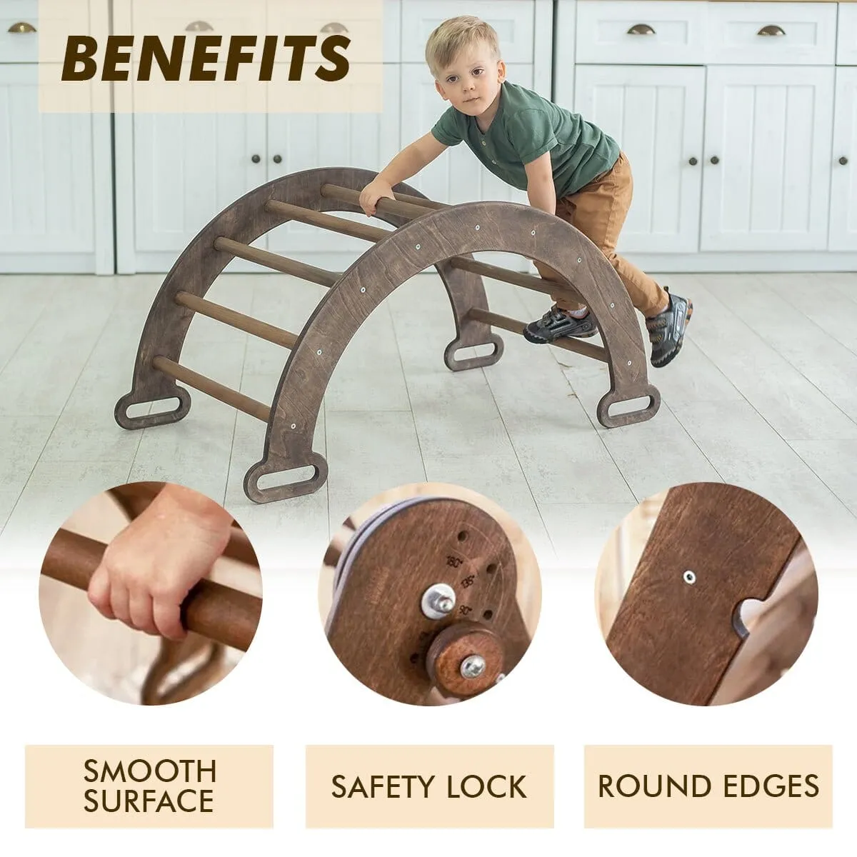 3in1 Montessori PlaySet for Toddlers: Arch   Slide   Cushion | Chocolate