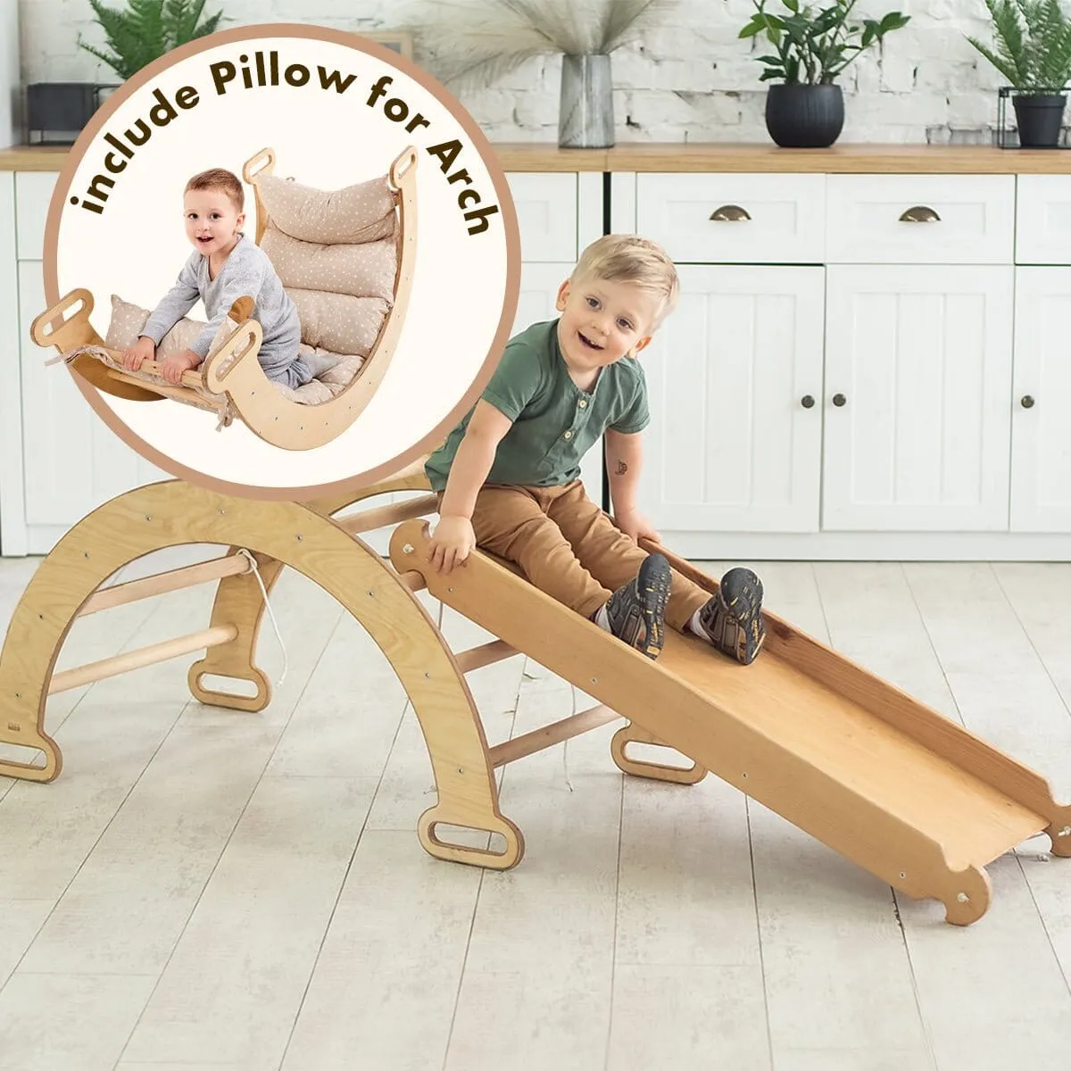 3in1 Montessori PlaySet for Toddlers: Arch   Slide   Cushion | Chocolate