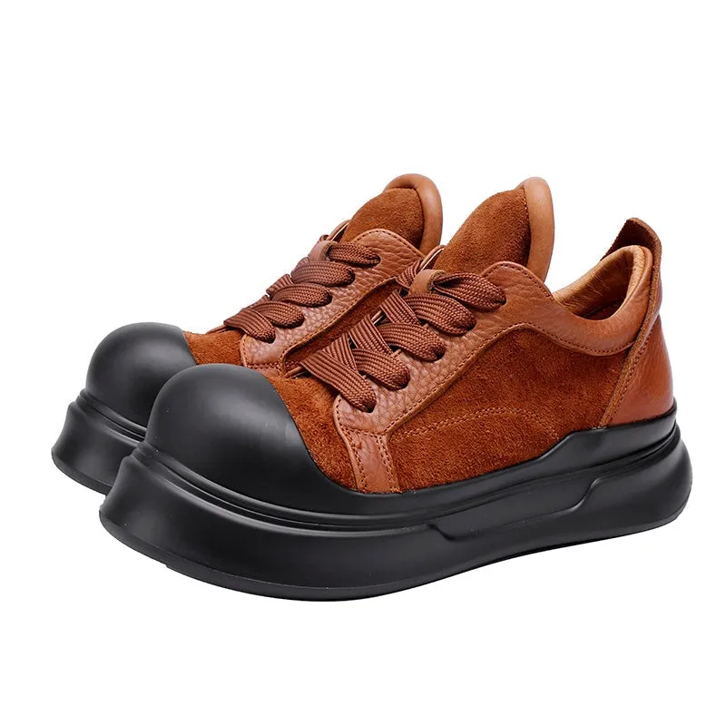 55mm Leather Platform Sneakers for Women Low-top Lace Up in Brown/Black