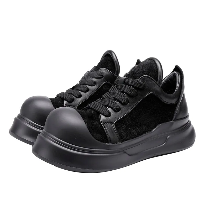 55mm Leather Platform Sneakers for Women Low-top Lace Up in Brown/Black