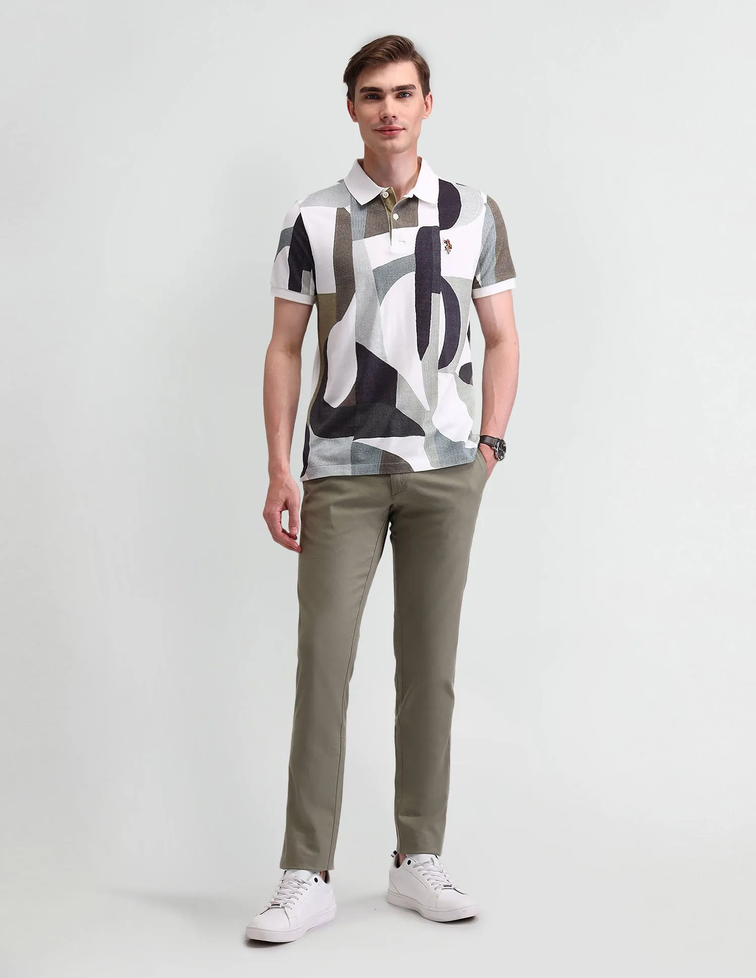 Abstract Printed Slim Fit Polo Shirt