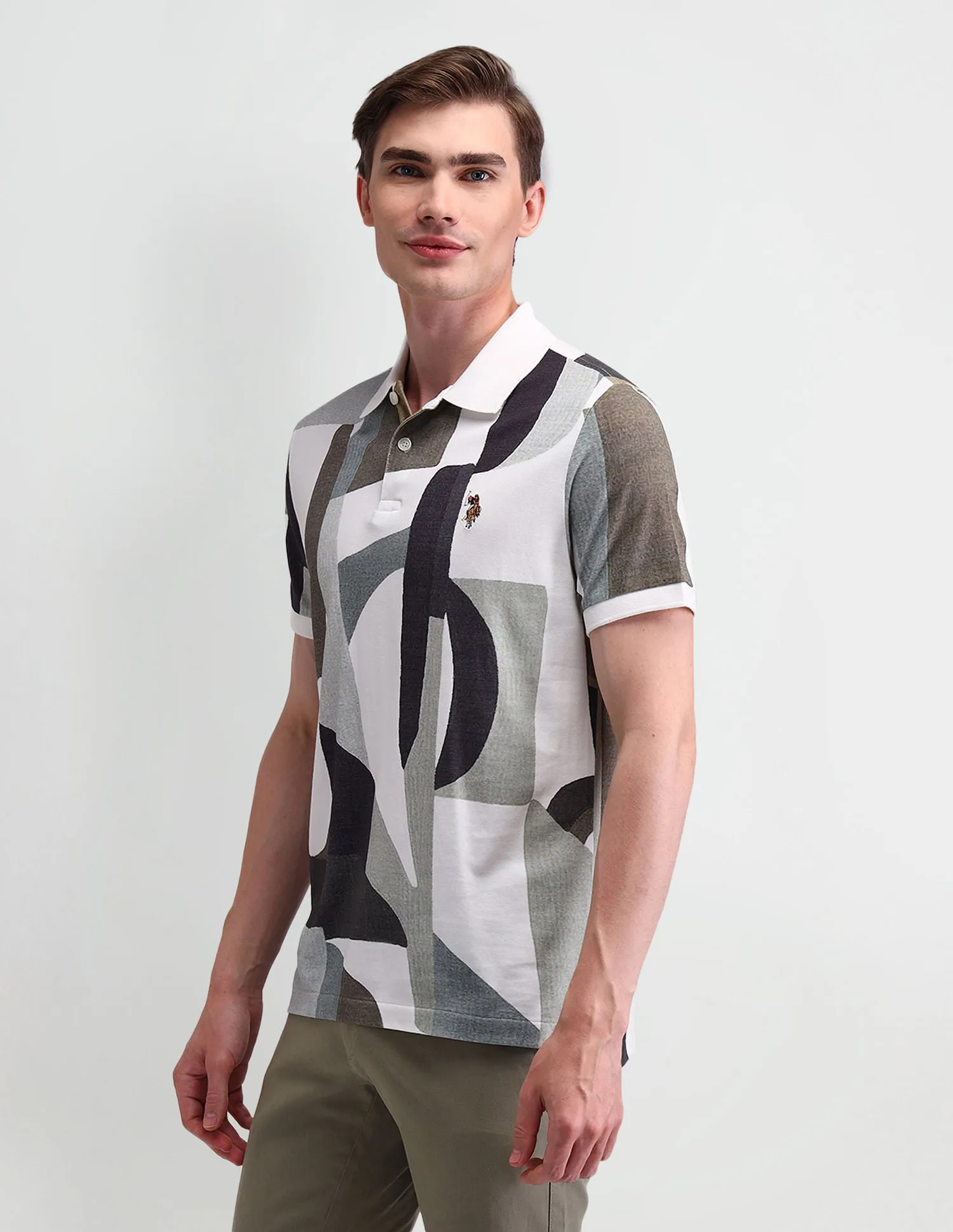 Abstract Printed Slim Fit Polo Shirt