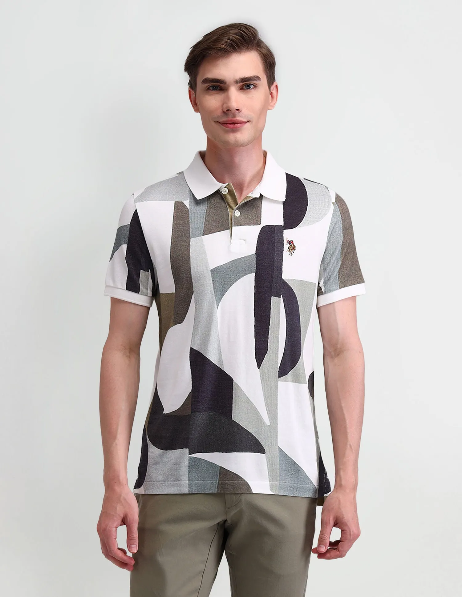 Abstract Printed Slim Fit Polo Shirt