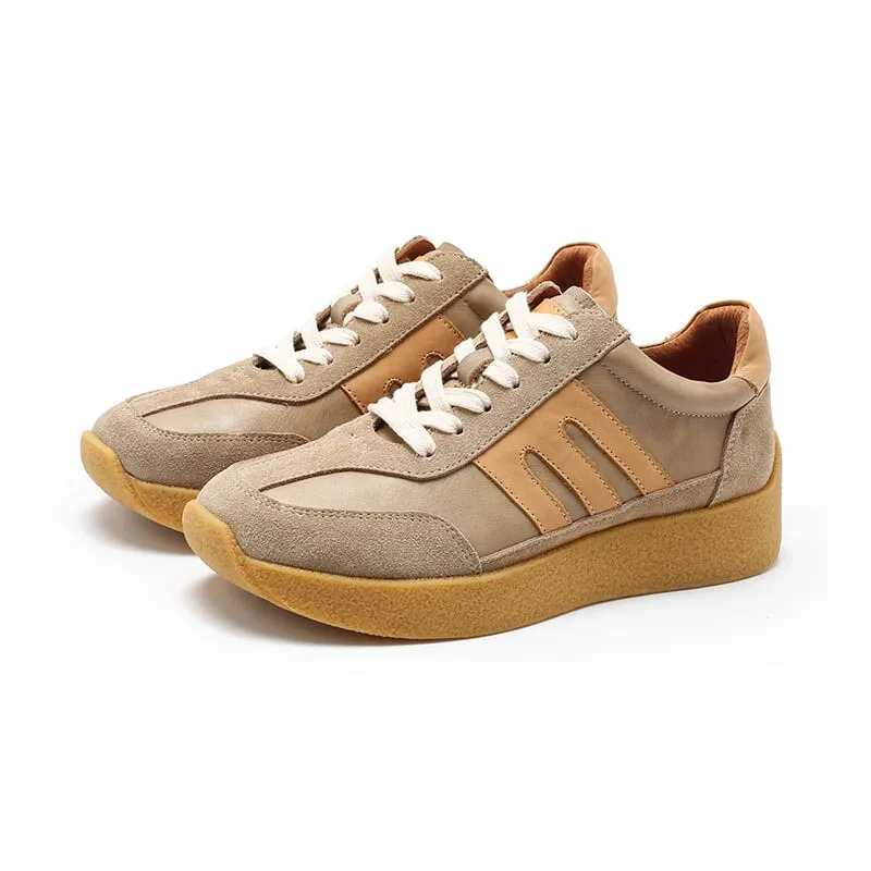 Army Trainer Leather Low-top Sneakers for Women Color Blocking with Stripes  in 3 Colors