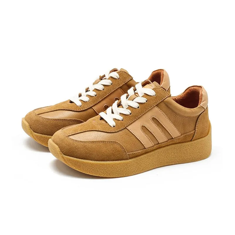 Army Trainer Leather Low-top Sneakers for Women Color Blocking with Stripes  in 3 Colors