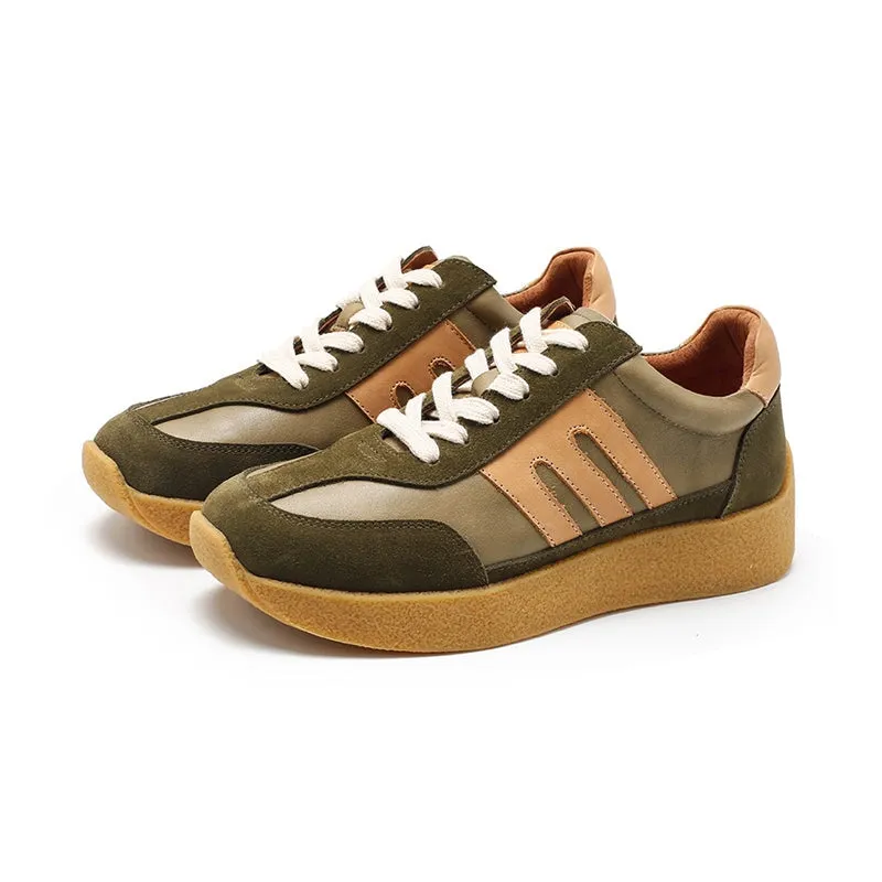 Army Trainer Leather Low-top Sneakers for Women Color Blocking with Stripes  in 3 Colors