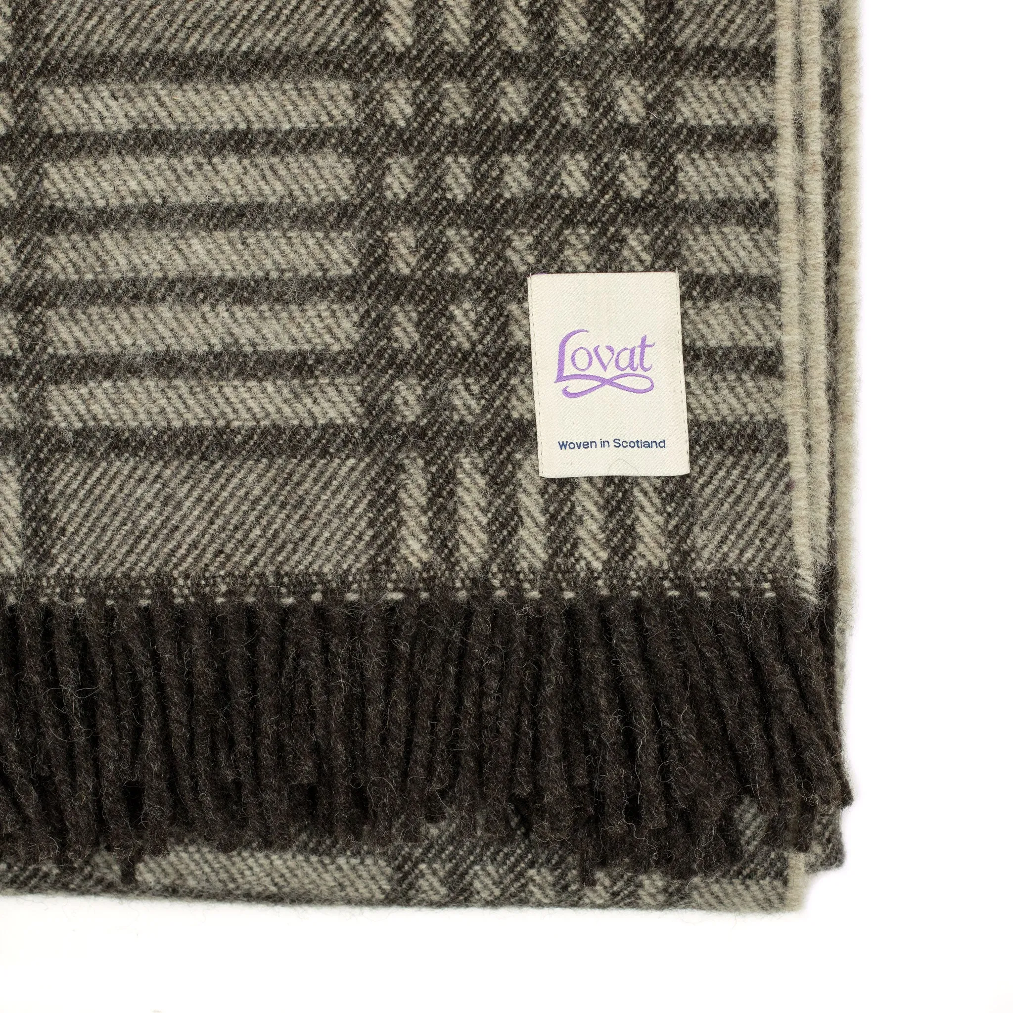 Balta throw blanket in natural grey plaid soft Shetland wool