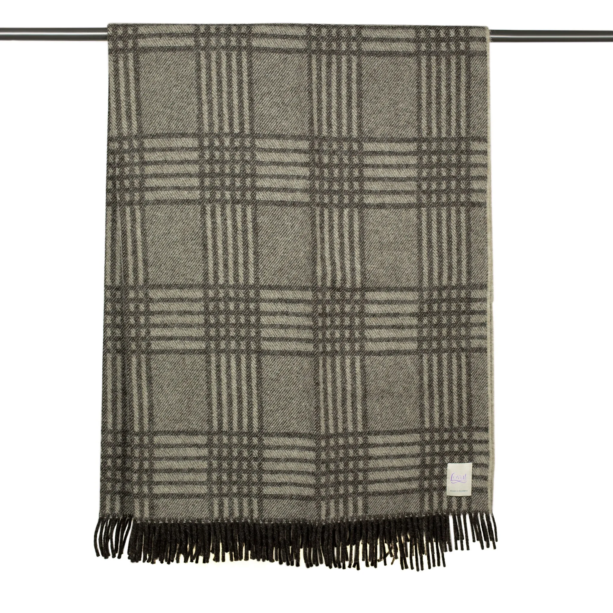 Balta throw blanket in natural grey plaid soft Shetland wool