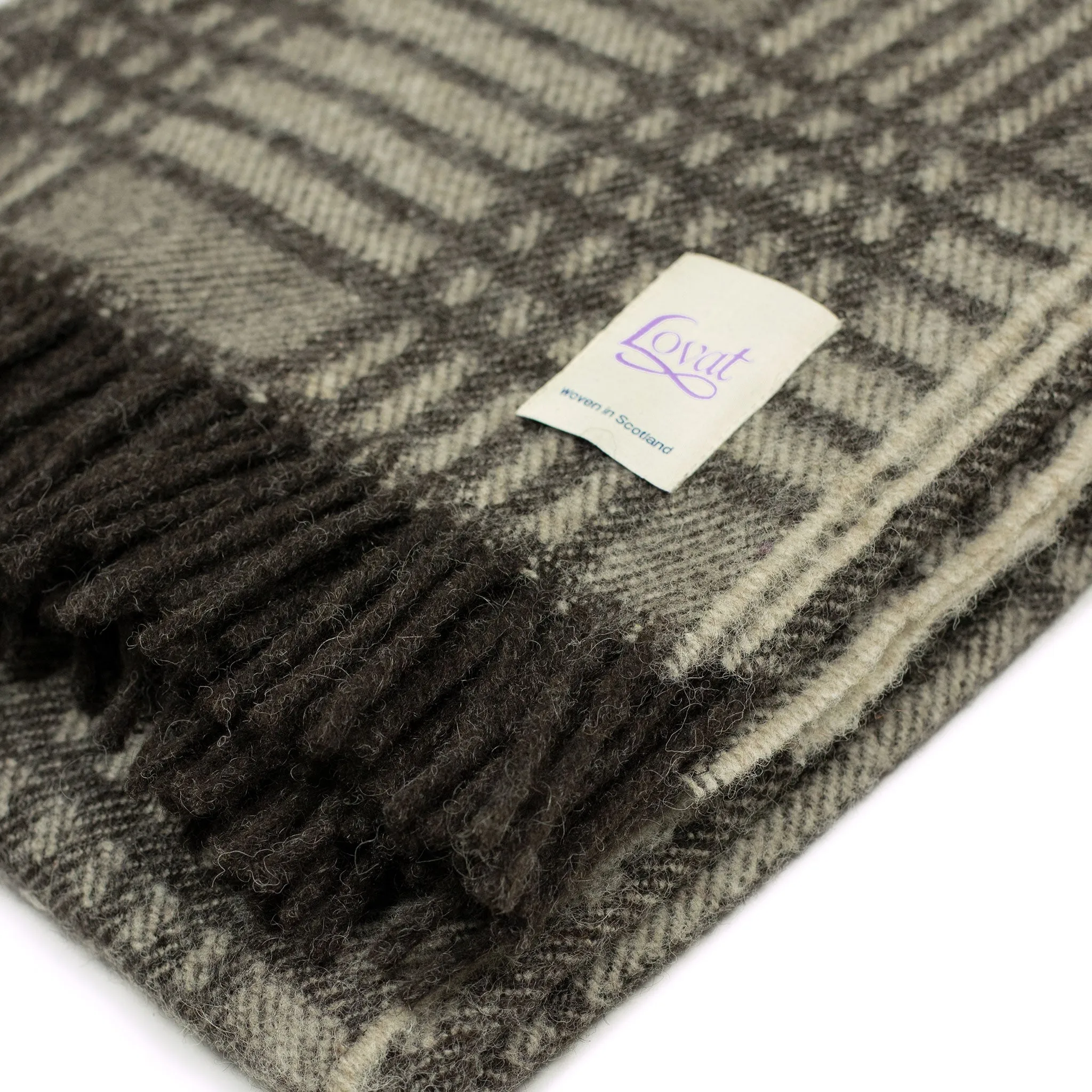 Balta throw blanket in natural grey plaid soft Shetland wool