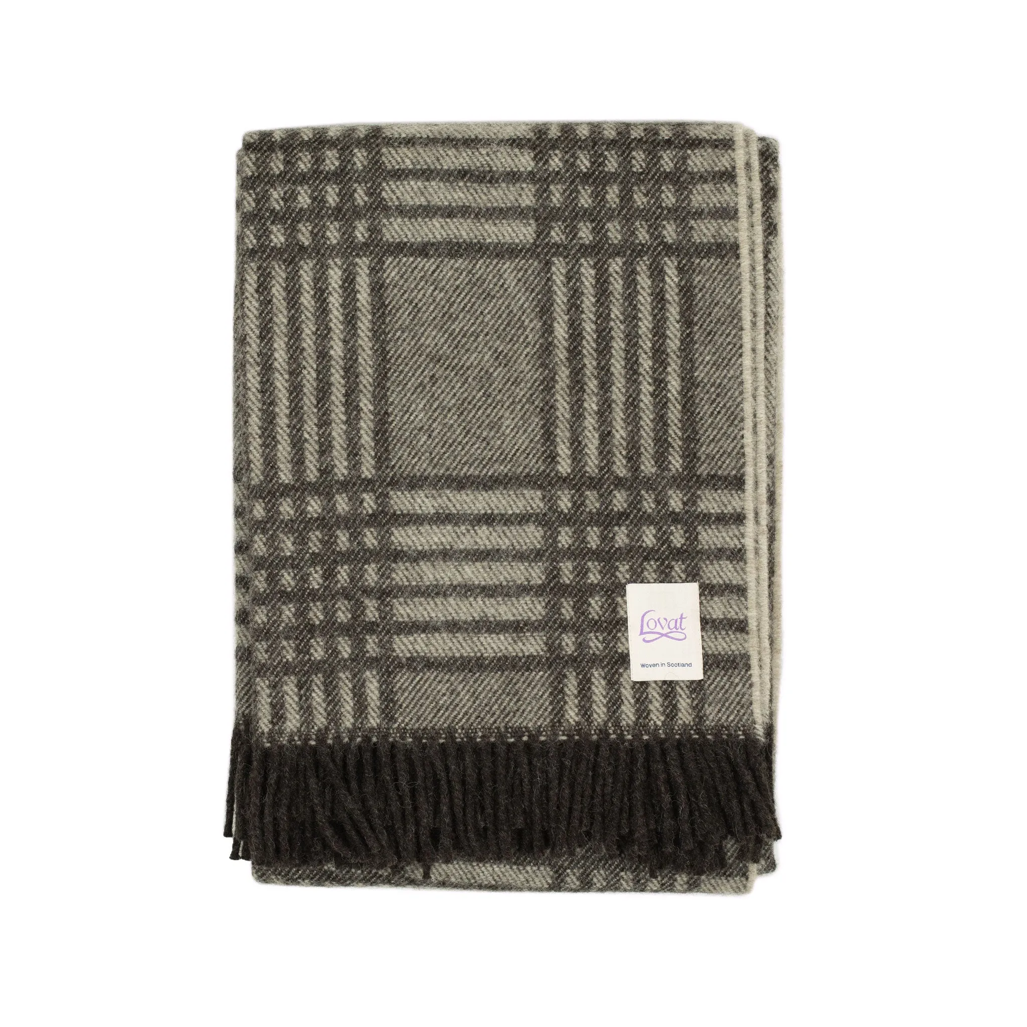 Balta throw blanket in natural grey plaid soft Shetland wool