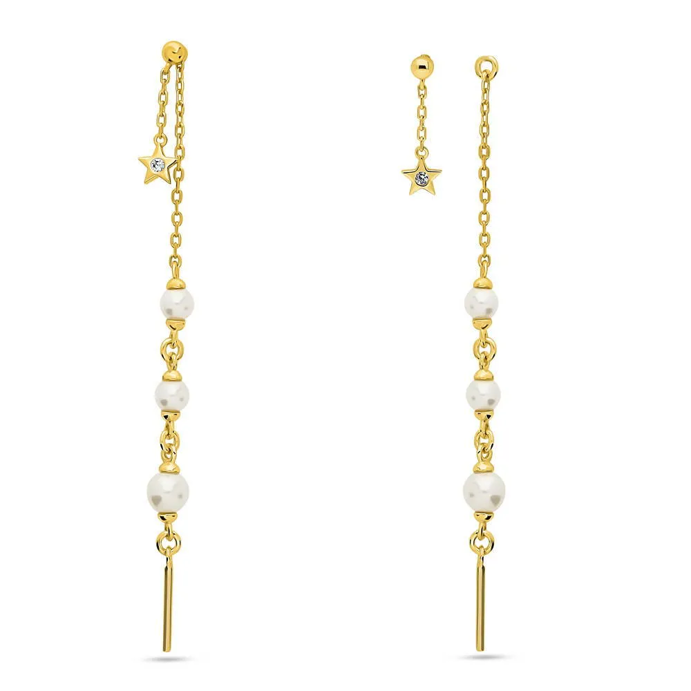 Bar Imitation Pearl Earrings Set in Gold Flashed Sterling Silver