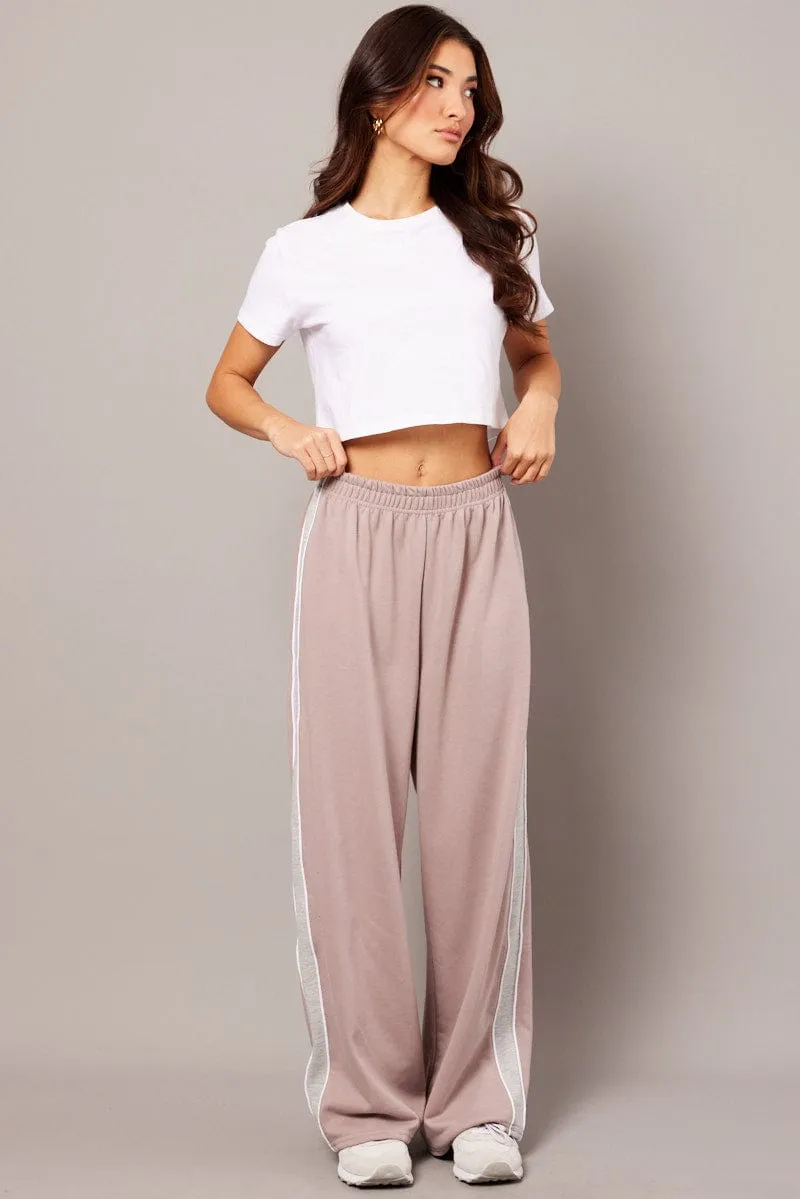 Beige Track Pants Wide Leg Pants