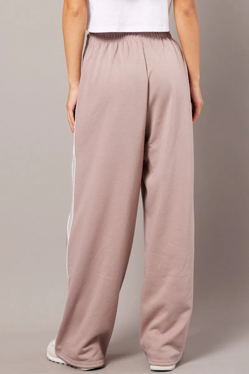 Beige Track Pants Wide Leg Pants