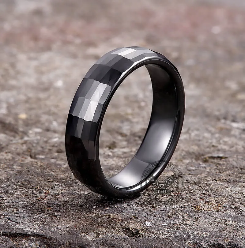 Black Rectangular Faceted Ceramic Ring