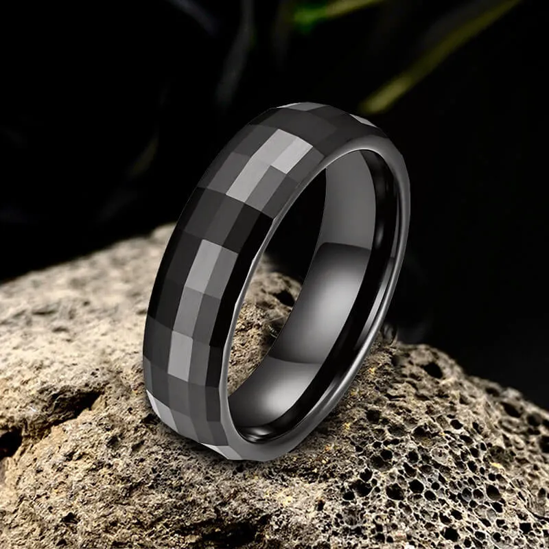 Black Rectangular Faceted Ceramic Ring