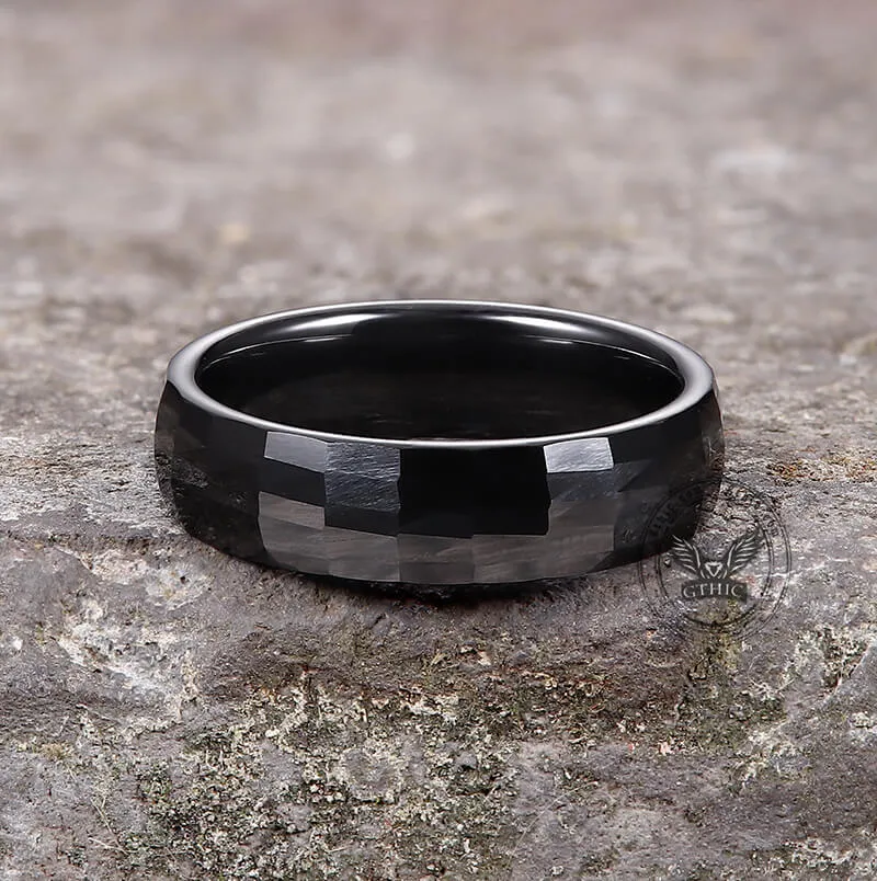 Black Rectangular Faceted Ceramic Ring