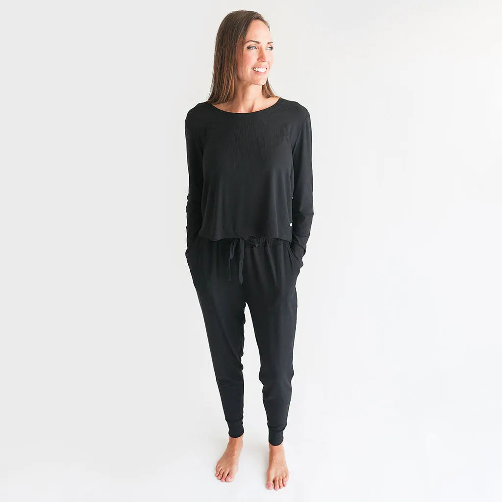 Black Ribbed Women's Paperbag Joggers