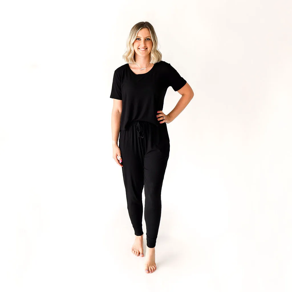 Black Ribbed Women's Paperbag Joggers