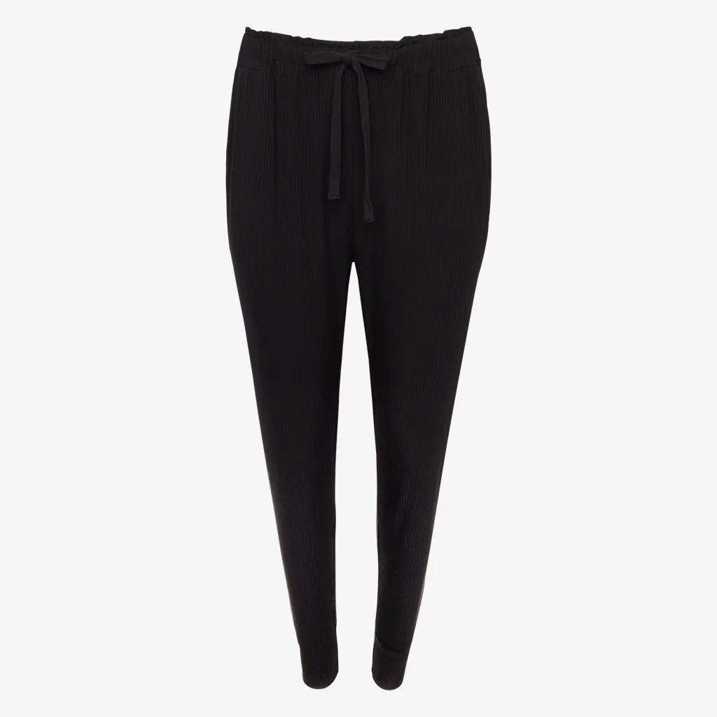 Black Ribbed Women's Paperbag Joggers