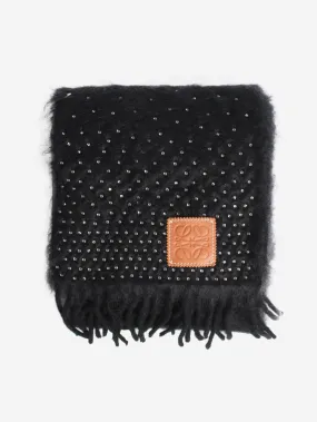 Black sequin embellished mohair-blend fringe scarf