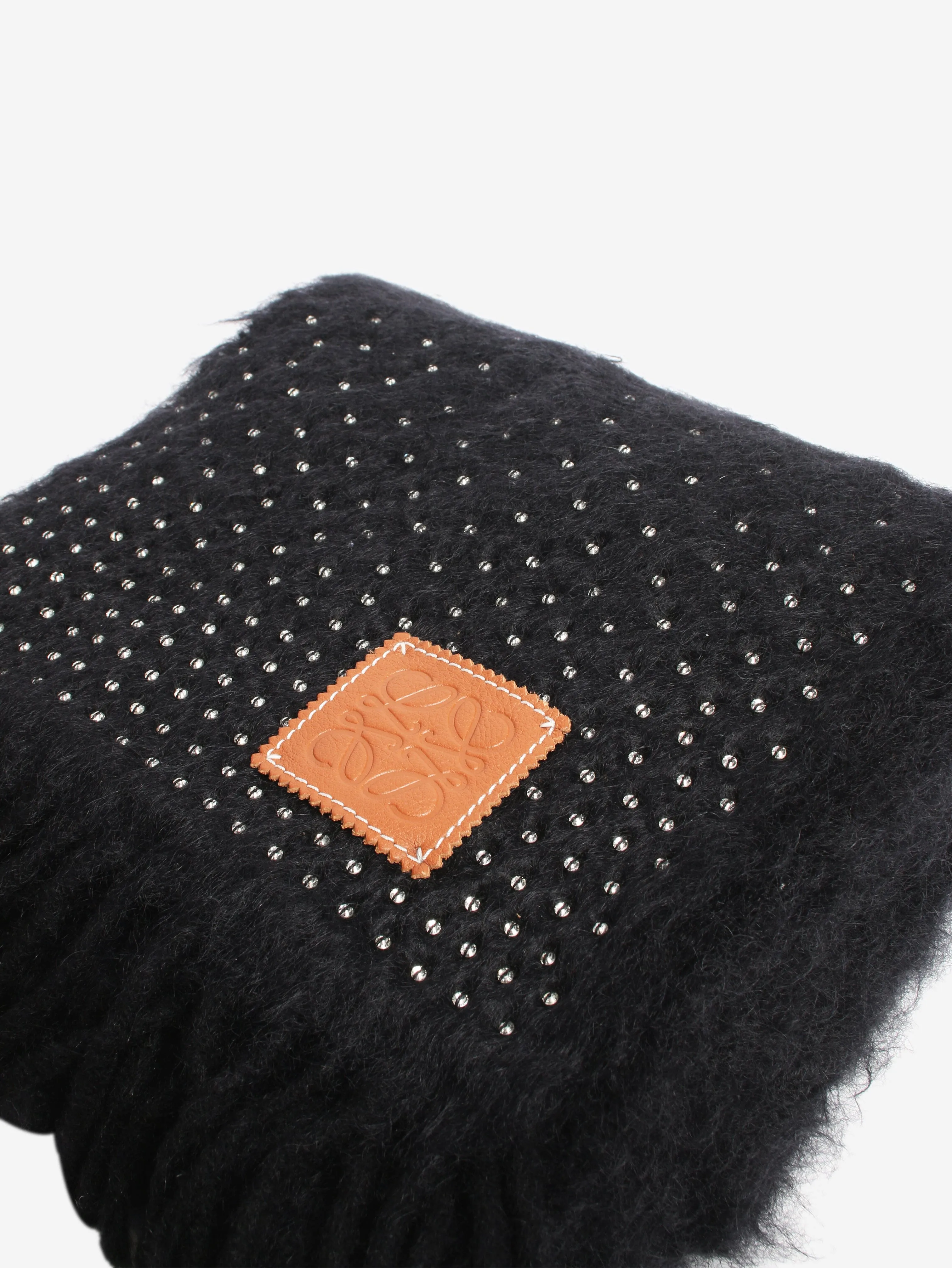 Black sequin embellished mohair-blend fringe scarf