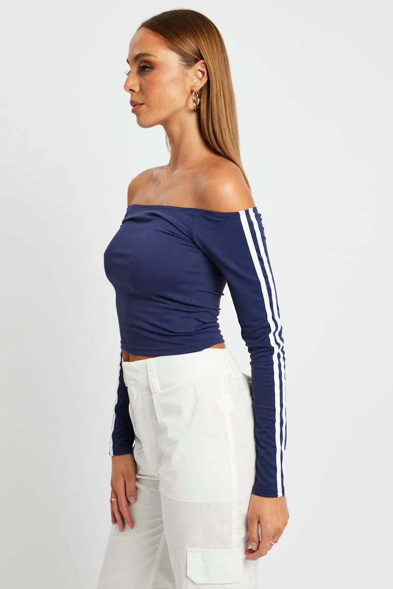 Blue Off Shoulder Top Long Sleeve Supersoft