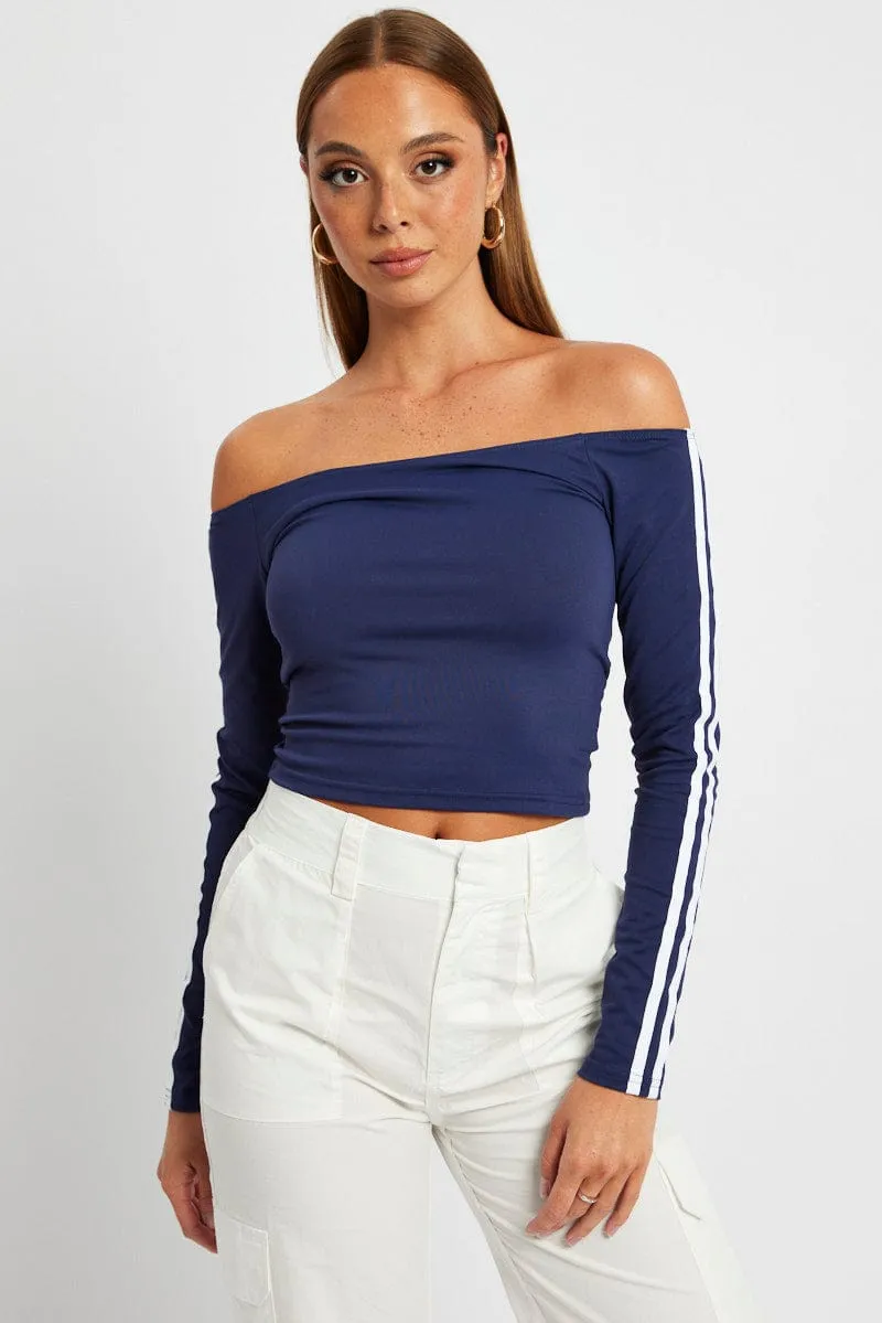 Blue Off Shoulder Top Long Sleeve Supersoft