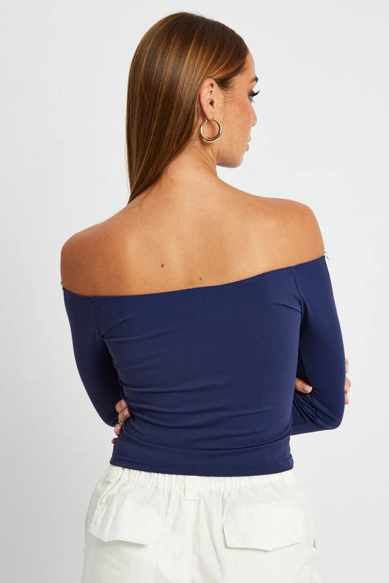 Blue Off Shoulder Top Long Sleeve Supersoft