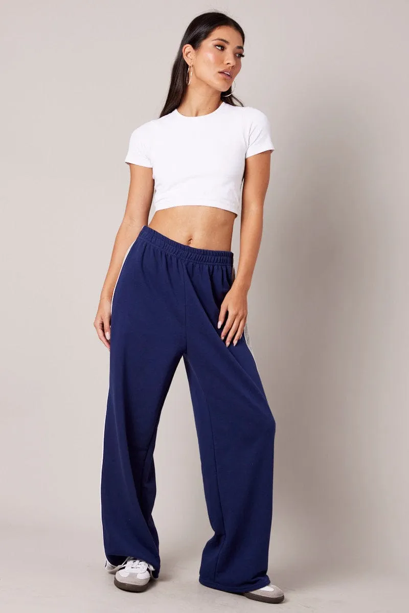 Blue Track Pants Wide Leg Pants