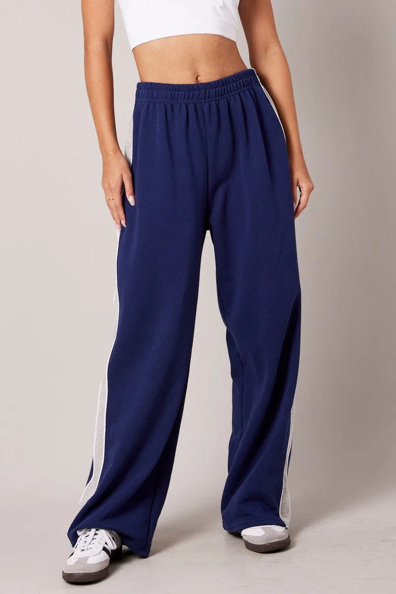 Blue Track Pants Wide Leg Pants