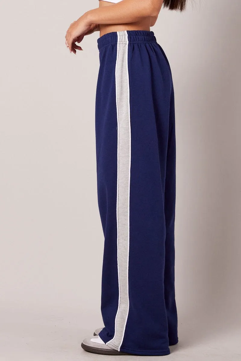 Blue Track Pants Wide Leg Pants