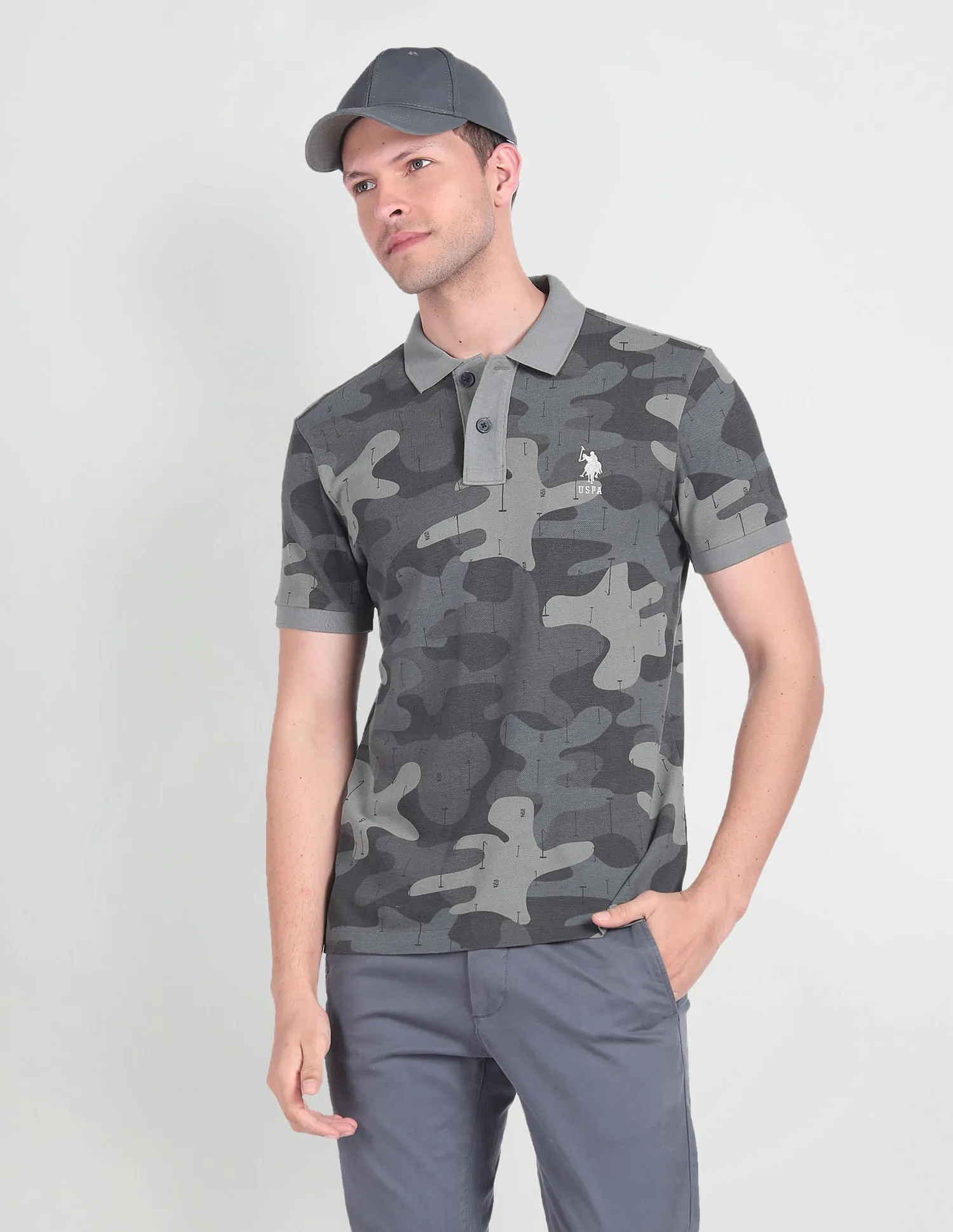 Camouflage Print Cotton Polo Shirt