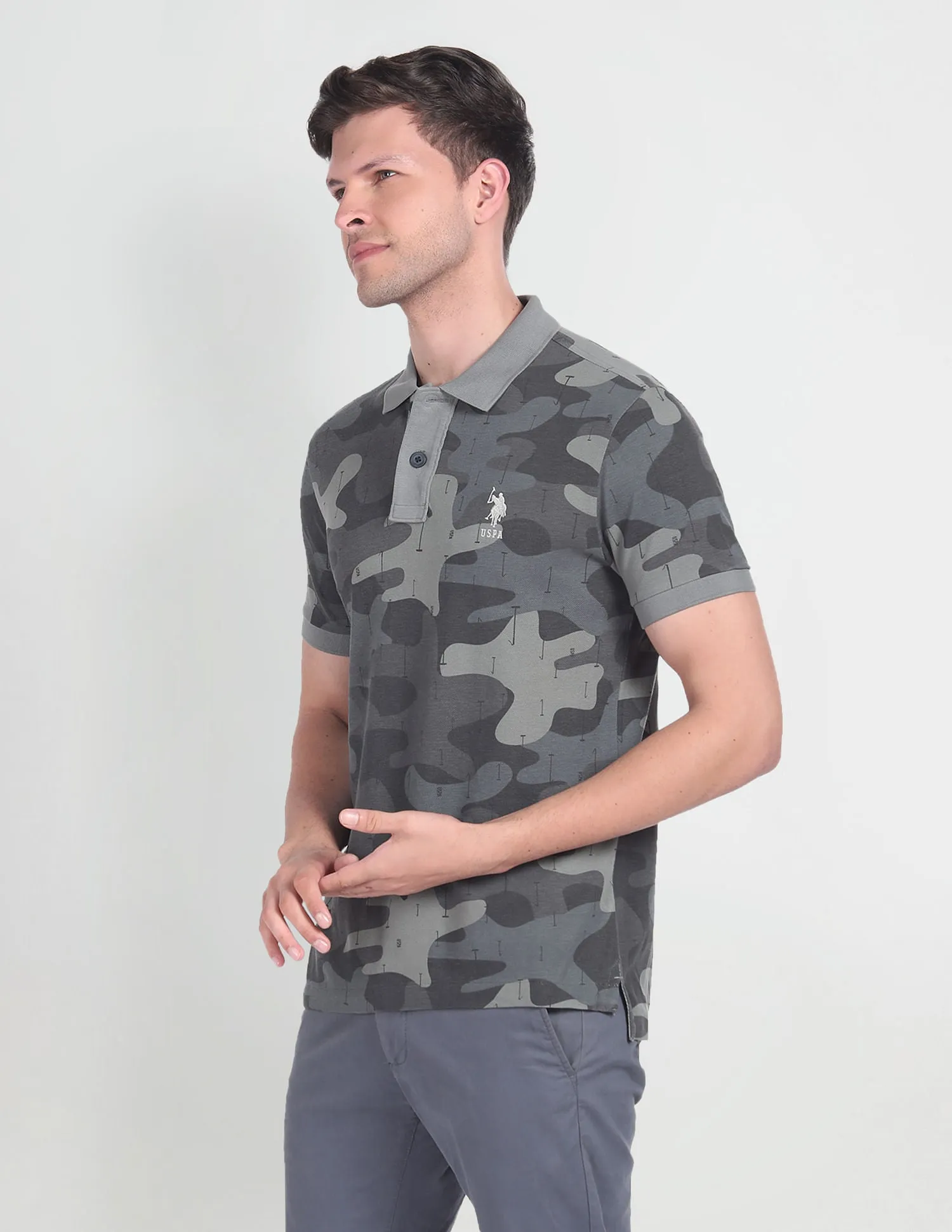 Camouflage Print Cotton Polo Shirt