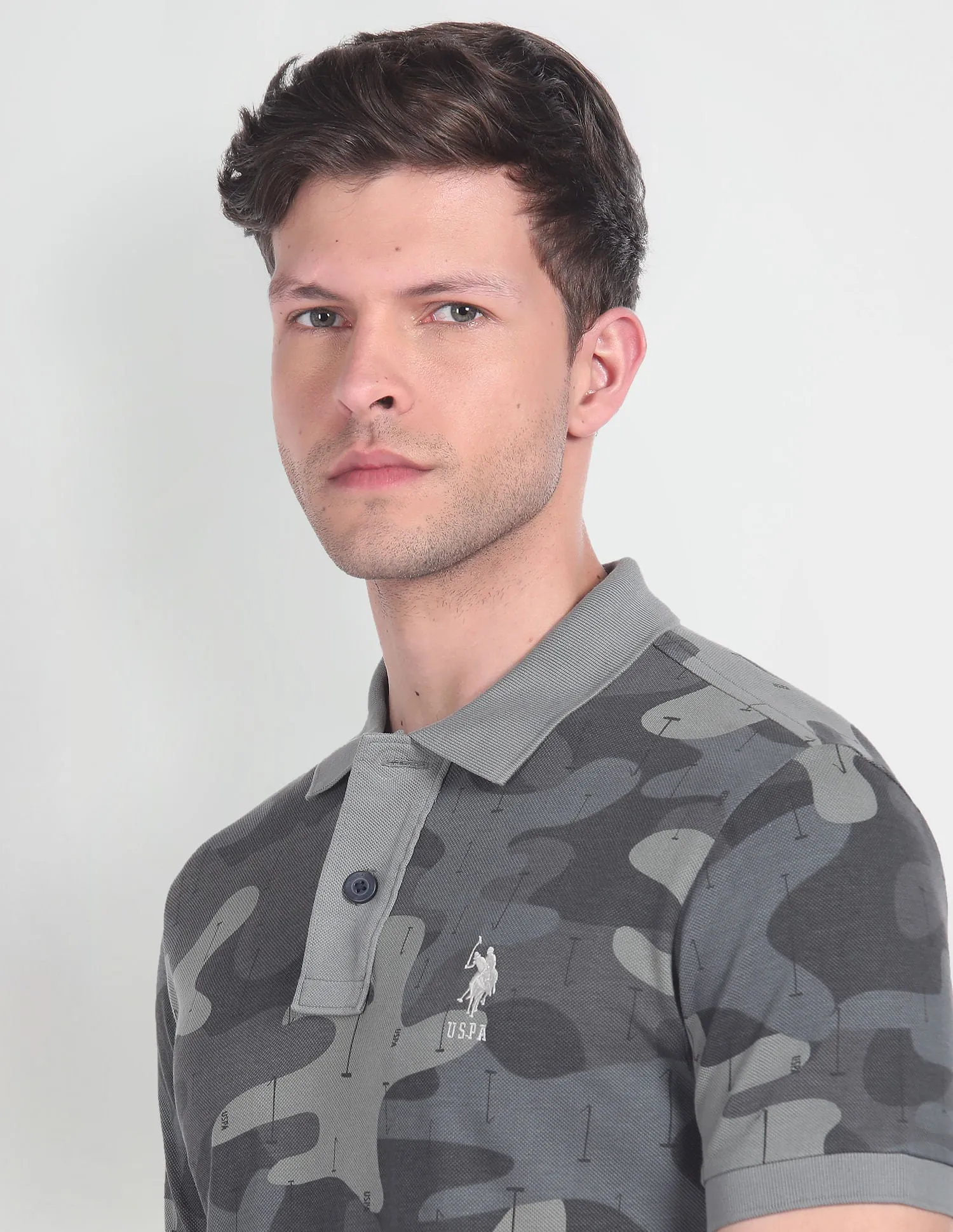 Camouflage Print Cotton Polo Shirt