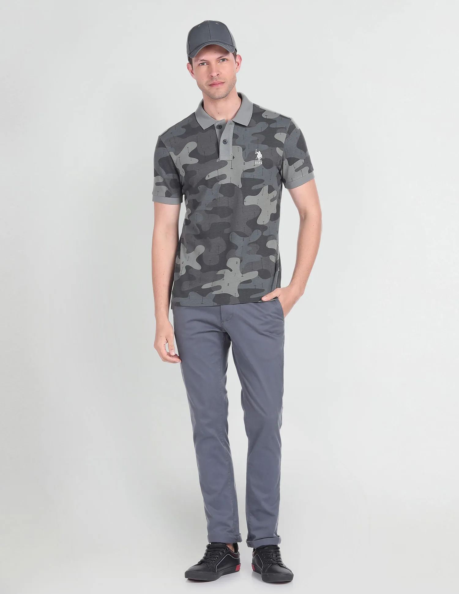 Camouflage Print Cotton Polo Shirt