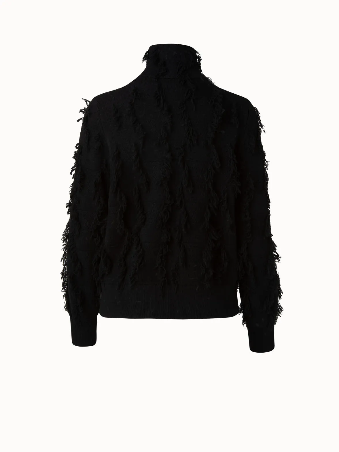 Cashmere Fringe Square Jacquard Knit Blouson