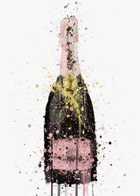 Champagne Bottle Wall Art Print 'Pink'