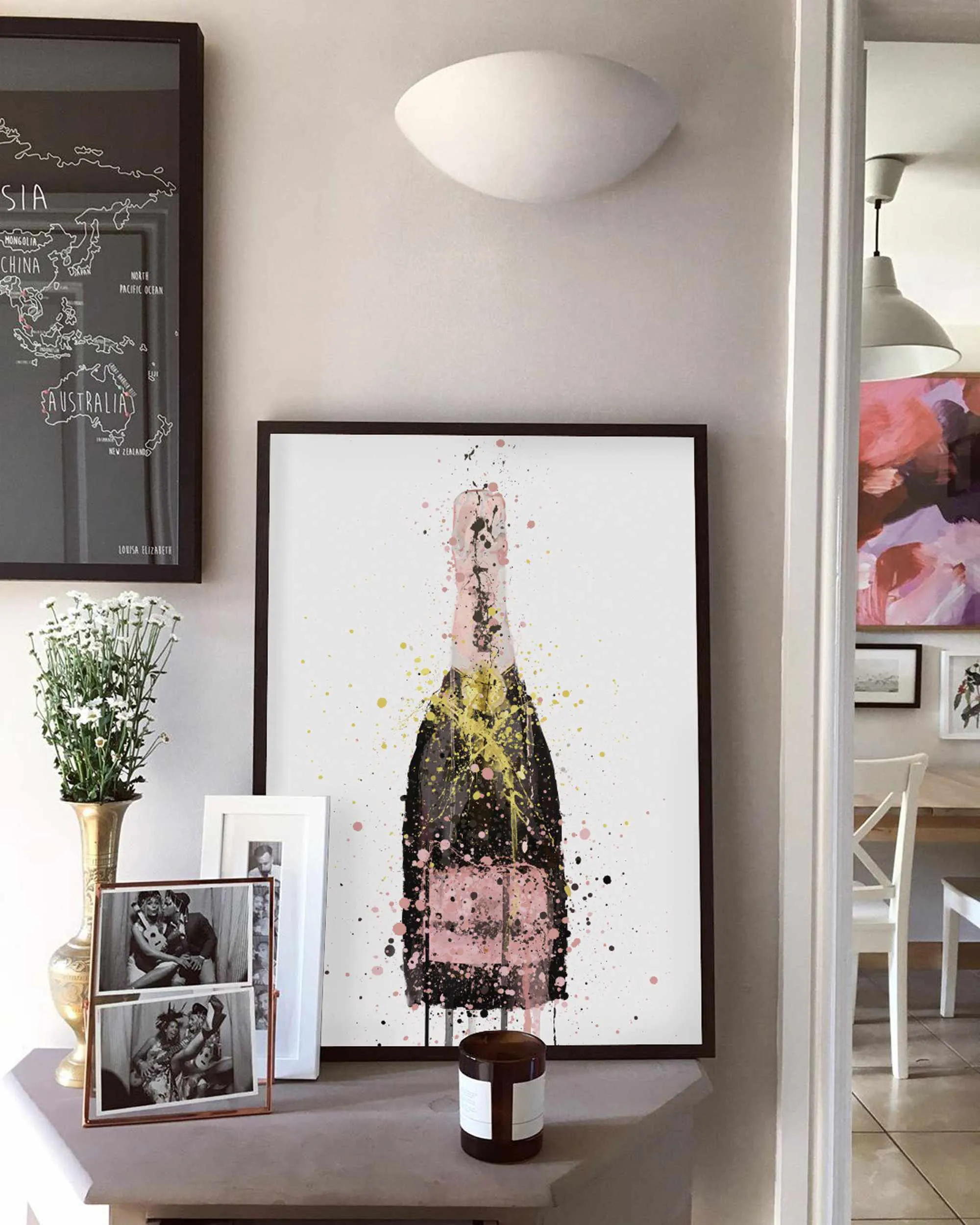 Champagne Bottle Wall Art Print 'Pink'