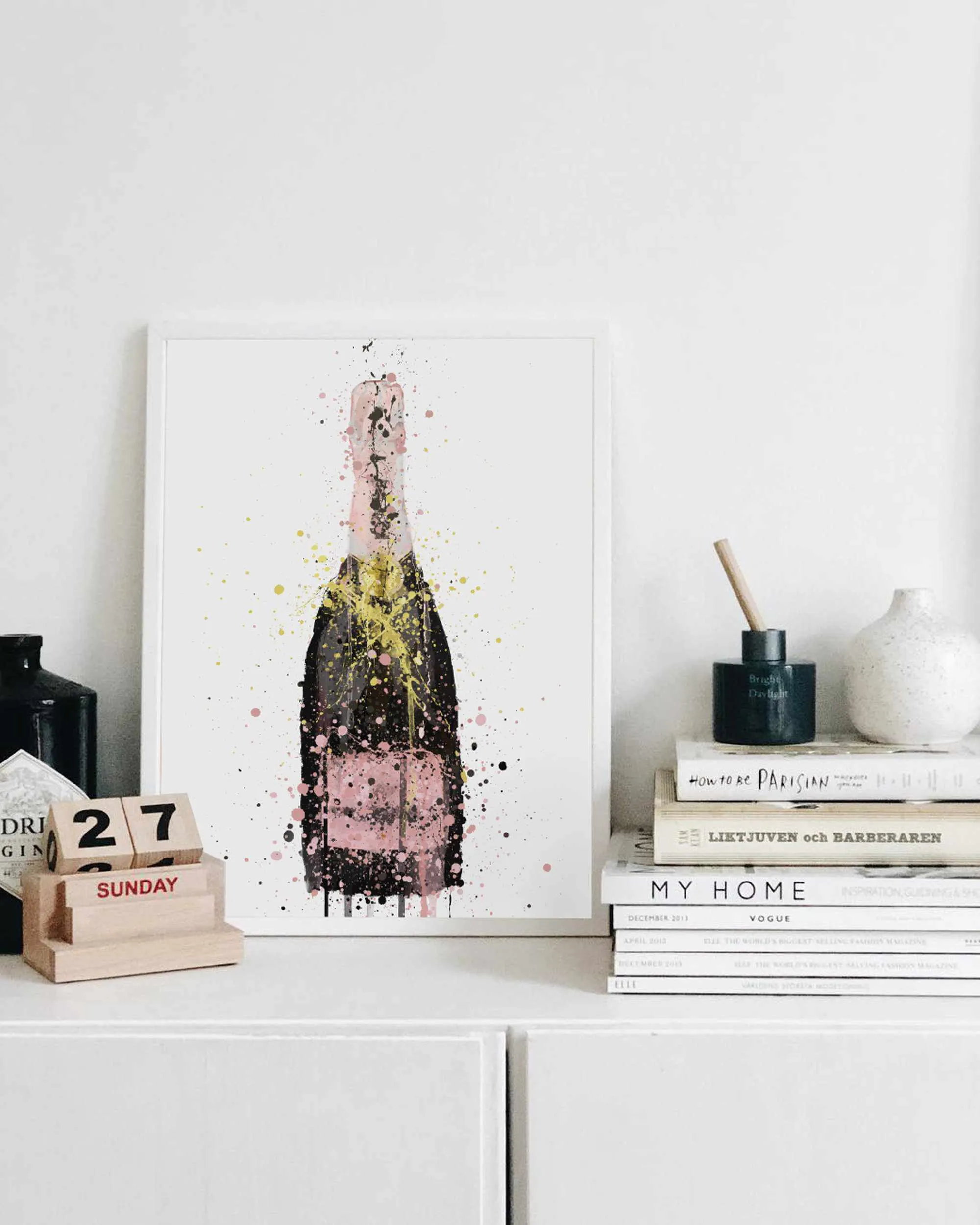 Champagne Bottle Wall Art Print 'Pink'