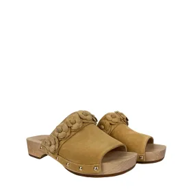 Chanel Suede Calfskin Camellia Mules - Size 35