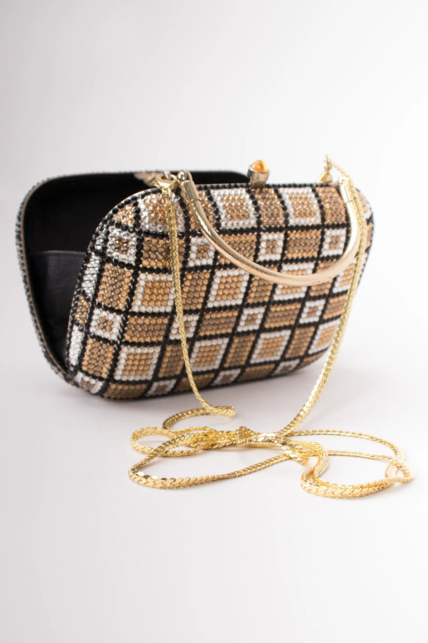 Checkered Rhinestone Clutch