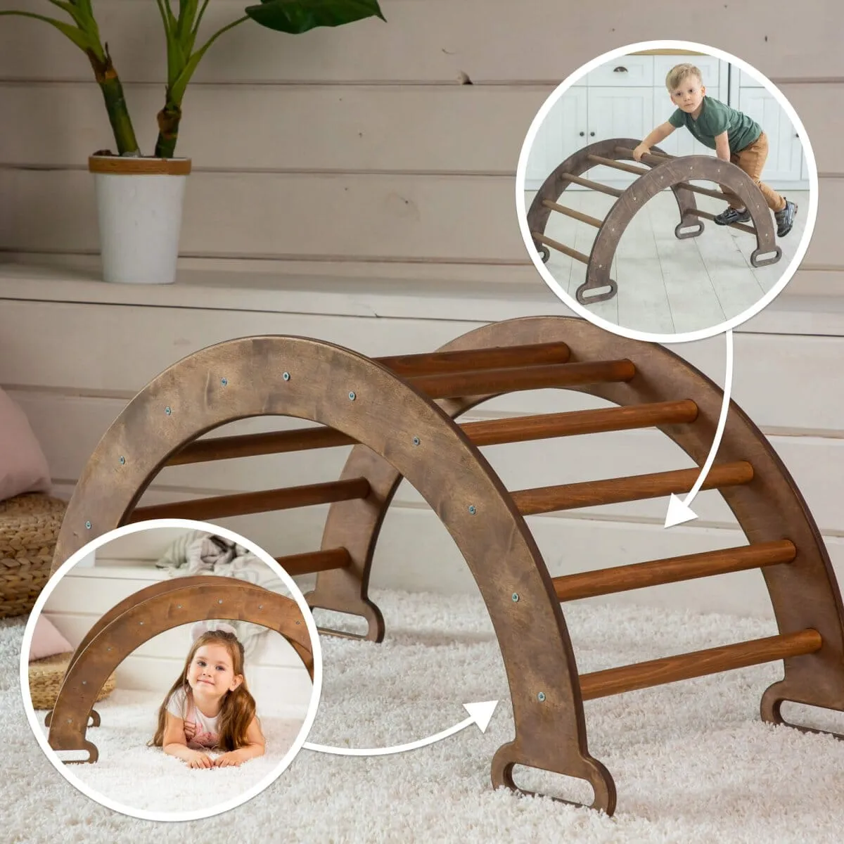 Climbing Arch & Rocker Balance - Montessori Climbers for Kids 1-7 y.o. | Chocolate