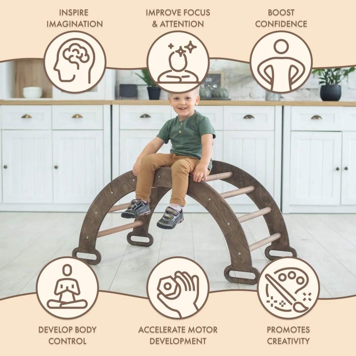 Climbing Arch & Rocker Balance - Montessori Climbers for Kids 1-7 y.o. | Chocolate