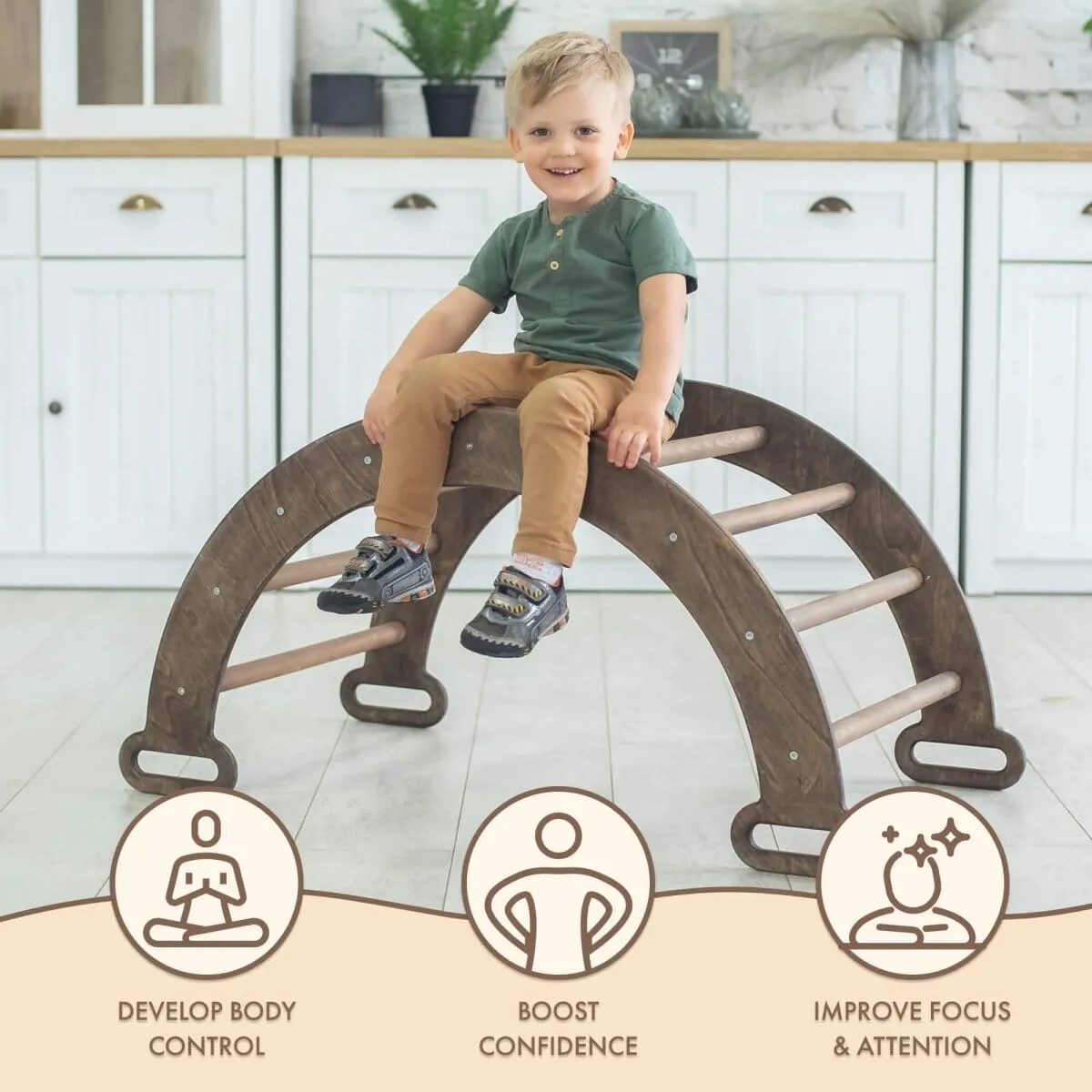 Climbing Arch & Rocker Balance - Montessori Climbers for Kids 1-7 y.o. | Chocolate