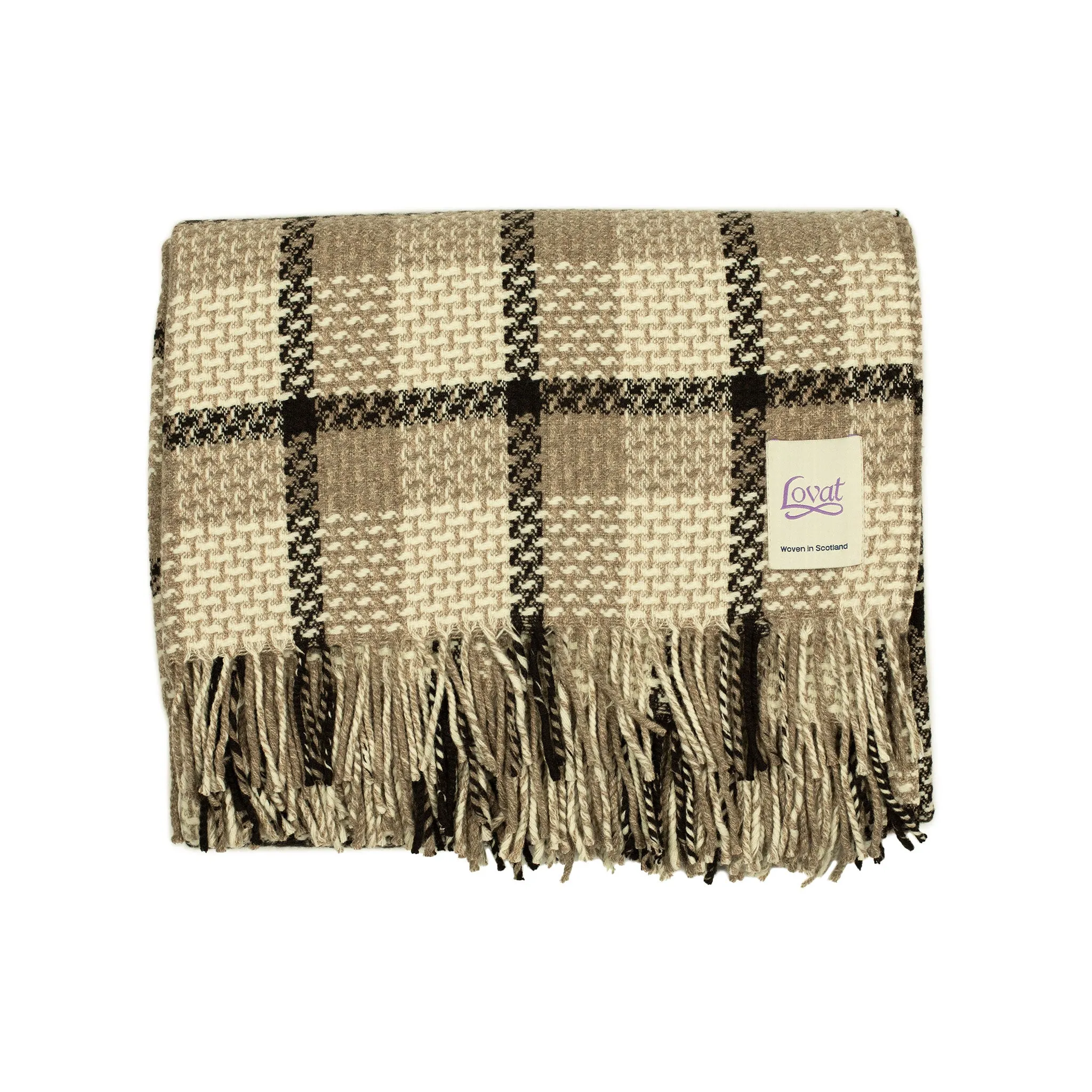 Coorie Doon throw blanket in coffee, cream, and mocha country plaid lambswool