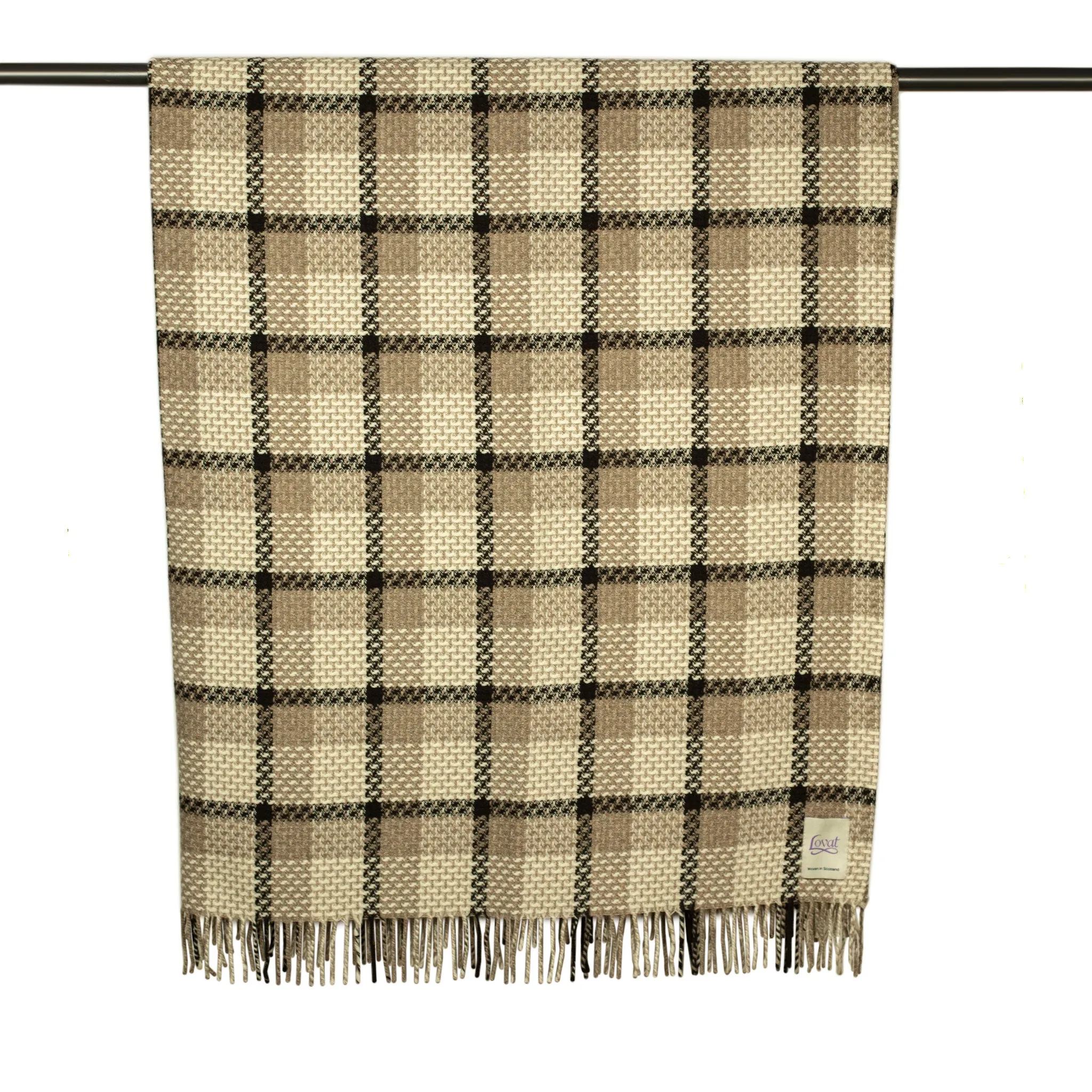 Coorie Doon throw blanket in coffee, cream, and mocha country plaid lambswool